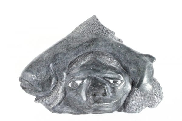 Inuit carving of Head with Fish and Seal by Davidee Nastapoka