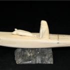 Inuit Carving of Hunter and Kayak in Ivory