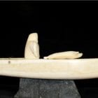 Inuit Carving of Hunter and Kayak in Ivory