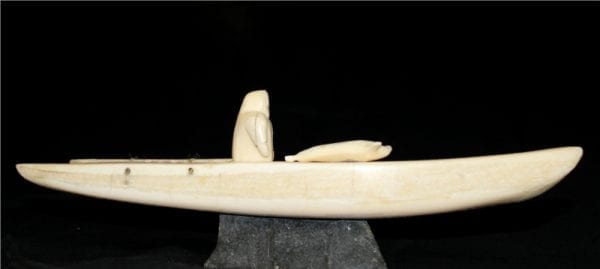 Inuit Carving of Hunter and Kayak in Ivory