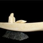 Inuit Carving of Hunter and Kayak in Ivory