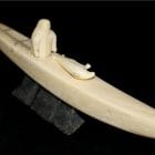 Inuit Carving of Hunter and Kayak in Ivory