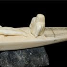 Inuit Carving of Hunter and Kayak in Ivory