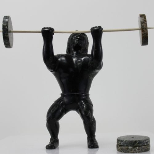 Weight Lifter Inuit carving by Isaaci Etidloie