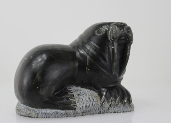 Carving of a walrus on a rock, by unknown Inuit Artist