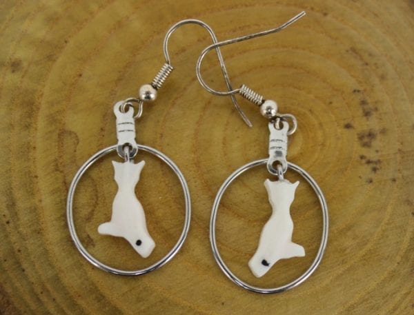 Beautiful ivory seal earrings by Sandi Maniapik an Inuit artist from Pangnirtung