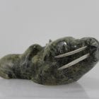 Gorgeous serpentine carving of a walrus with a calf by Peter Parr, an Inuit artist from Cape Dorset