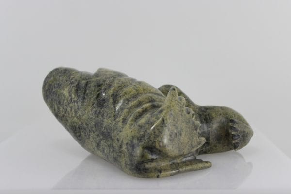 Gorgeous serpentine carving of a walrus with a calf by Peter Parr, an Inuit artist from Cape Dorset