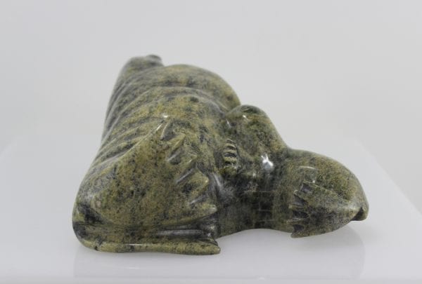 Gorgeous serpentine carving of a walrus with a calf by Peter Parr, an Inuit artist from Cape Dorset