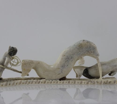 Phenomenal carving of a Hunter and Narwhal by Lukie Airut, a renowned Inuit artist from Igloolik