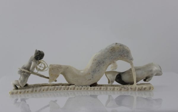 Phenomenal carving of a Hunter and Narwhal by Lukie Airut, a renowned Inuit artist from Igloolik