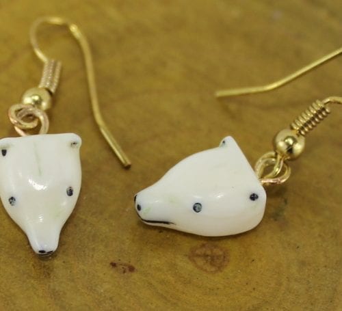 Cute polar bear earrings by Gilbert Inukpuk, an Inuit artist from Umiujaq