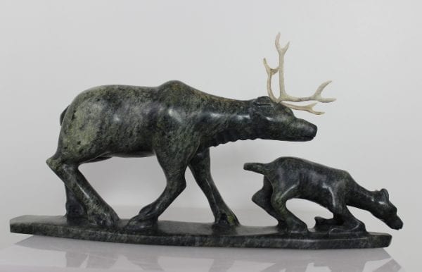Caribou with Calf by Pootoogook Jaw from Kinngait - Cape Dorset
