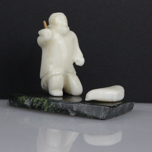 Miniature Hunting Scene in Ivory by Agnes Aulak Oksokitok Illuitok from Repulse Bay -- Naujaat