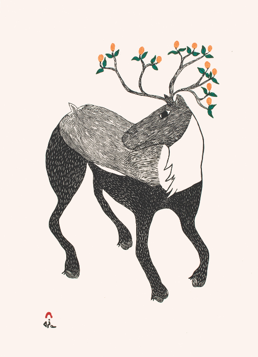 Caribou in Bloom by Ningiukulu Teevee 21-16 2021 Dorset Print Collection