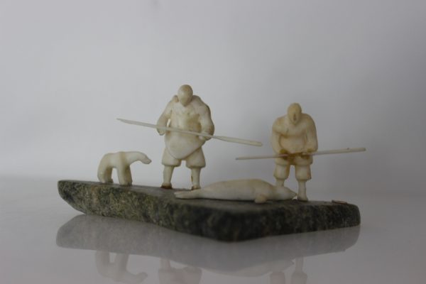 Miniature Family Hunting Scene by Mark Tungilik from Repulse Bay/Naujaat