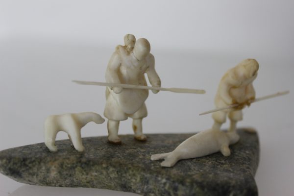 Miniature Family Hunting Scene by Mark Tungilik from Repulse Bay/Naujaat