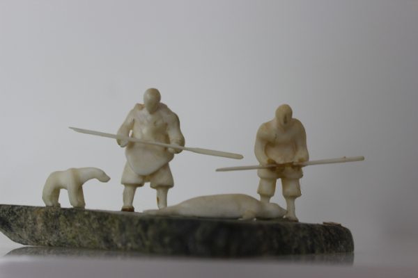 Miniature Family Hunting Scene by Mark Tungilik from Repulse Bay/Naujaat