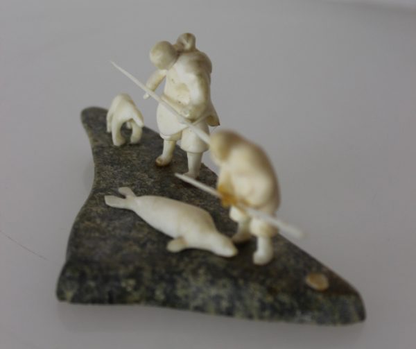 Miniature Family Hunting Scene by Mark Tungilik from Repulse Bay/Naujaat