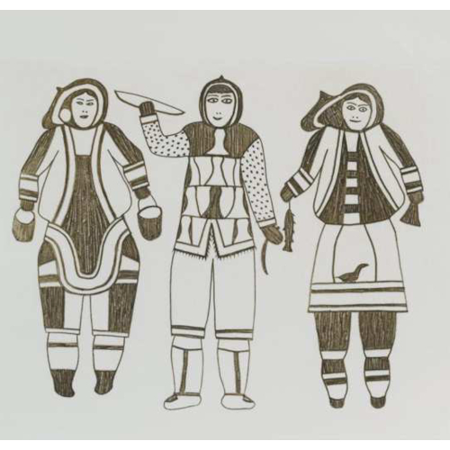 Print Titled Family Group by Jamasie Teevee from Cape Dorset/Kinngait