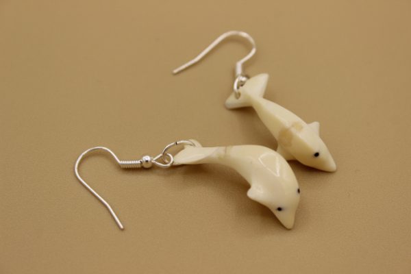 Pair of Ivory Earrings of Whales by Isabelle Kridluar from repulse Bay / Naujaat