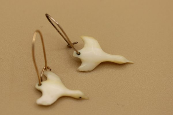 Ivory Geese Earrings by Isabella Kridluar from Repulse Bay / Naujaat