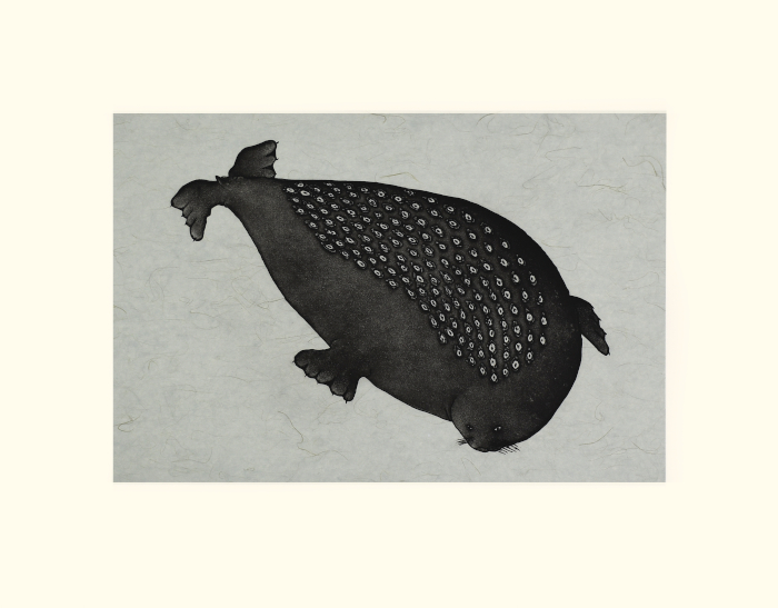 Natsiamini (Young Seal’s Coat) by Johnny Pootoogook from the 2024 Dorset Print Collection