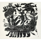 Dinosaur Riding Transformation by Pitseolak Qimirpik from the 2026 Dorset Print Collection
