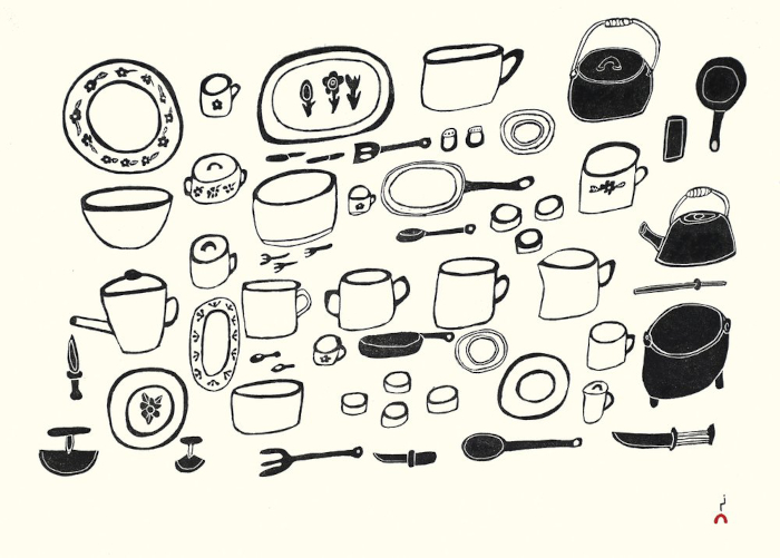 Ananaanama Uutsitingi (My Mother’s Kitchen Set) by Mary Eli Parr from the 2026 Dorset Print Collection