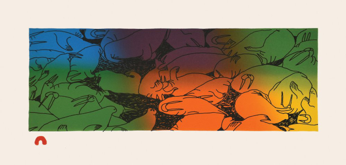 Aiviit Tininirmi (Walruses on the Beach) by Ningiukulu Teevee from the 2026 Dorset Print Collection