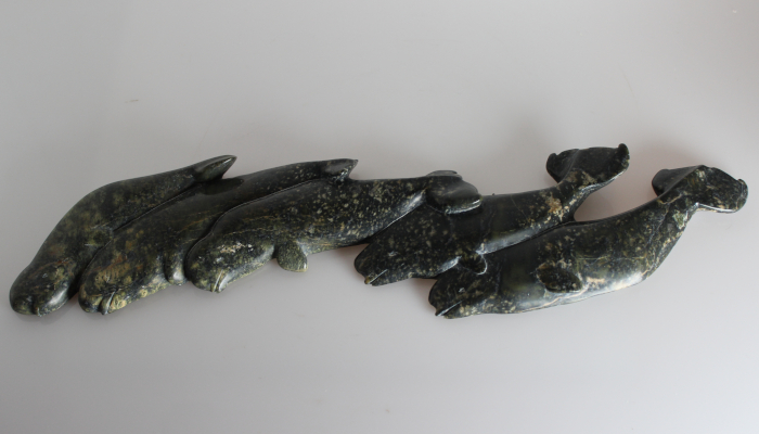 Wall Hanging of Whales by Ottokie Aningmiuq from Cape Dorset - Kinngait